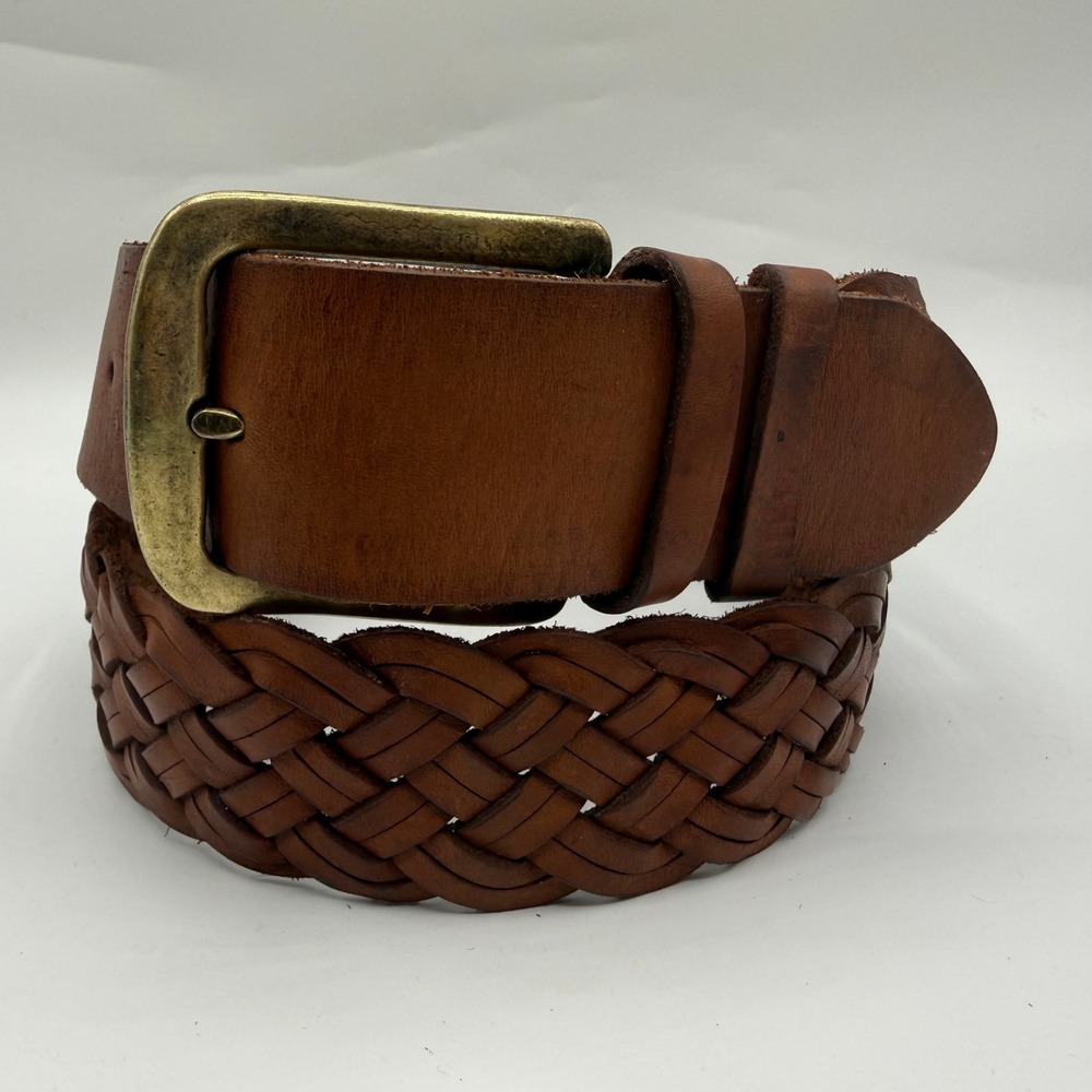 Diesel Brown Braided Leather Belt Wide Woven Brass Buckle CM 100 Size 40 93243